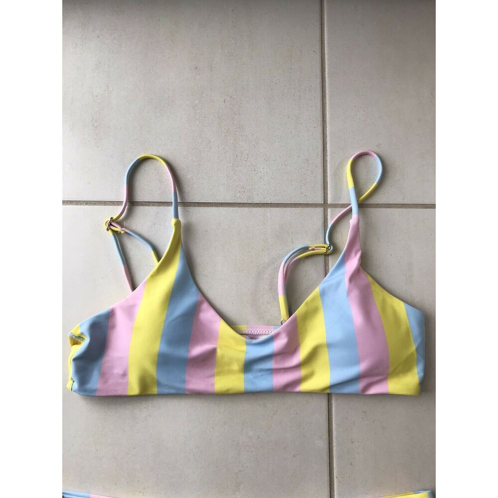 Shein Swim Women M Bikini Swimsuit Multicolor Striped Padded Bra Swimwear NWT - Picture 8 of 12